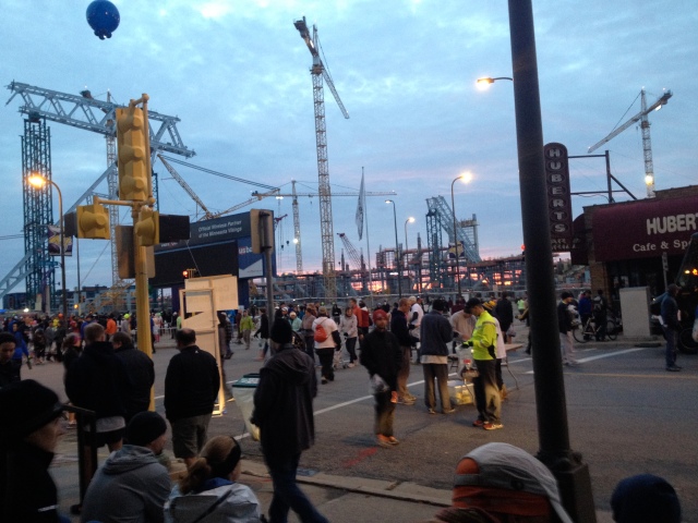Marathon morning near Vikings stadium being rebuilt